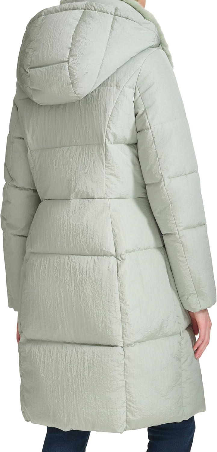 image:imageCole Haan womens Shimmer Nylon Faux Rabbit Lined Collar Quilted JacketSage