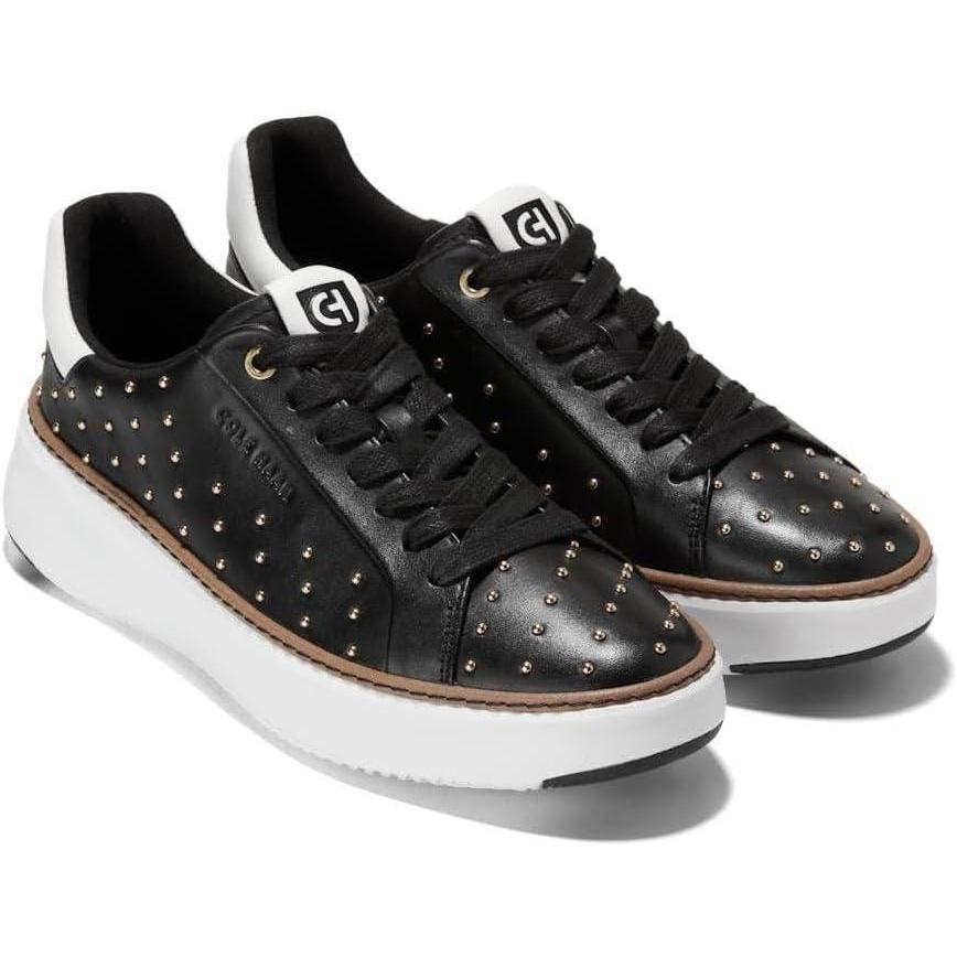 image:imageCole Haan Womens Grandpro Topspin SneakersBlack LeatherGold Studs