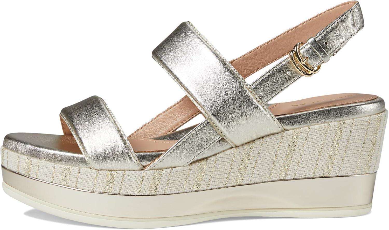 image:imageCole Haan womens Aislin Wedge SandalSoft Gold LeatherCanvas