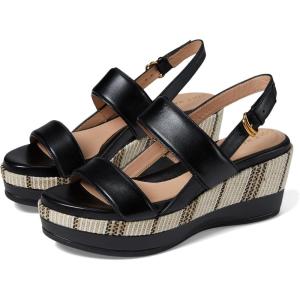 Cole Haan womens Aislin Wedge Sandal(Black Leather/Canvas)