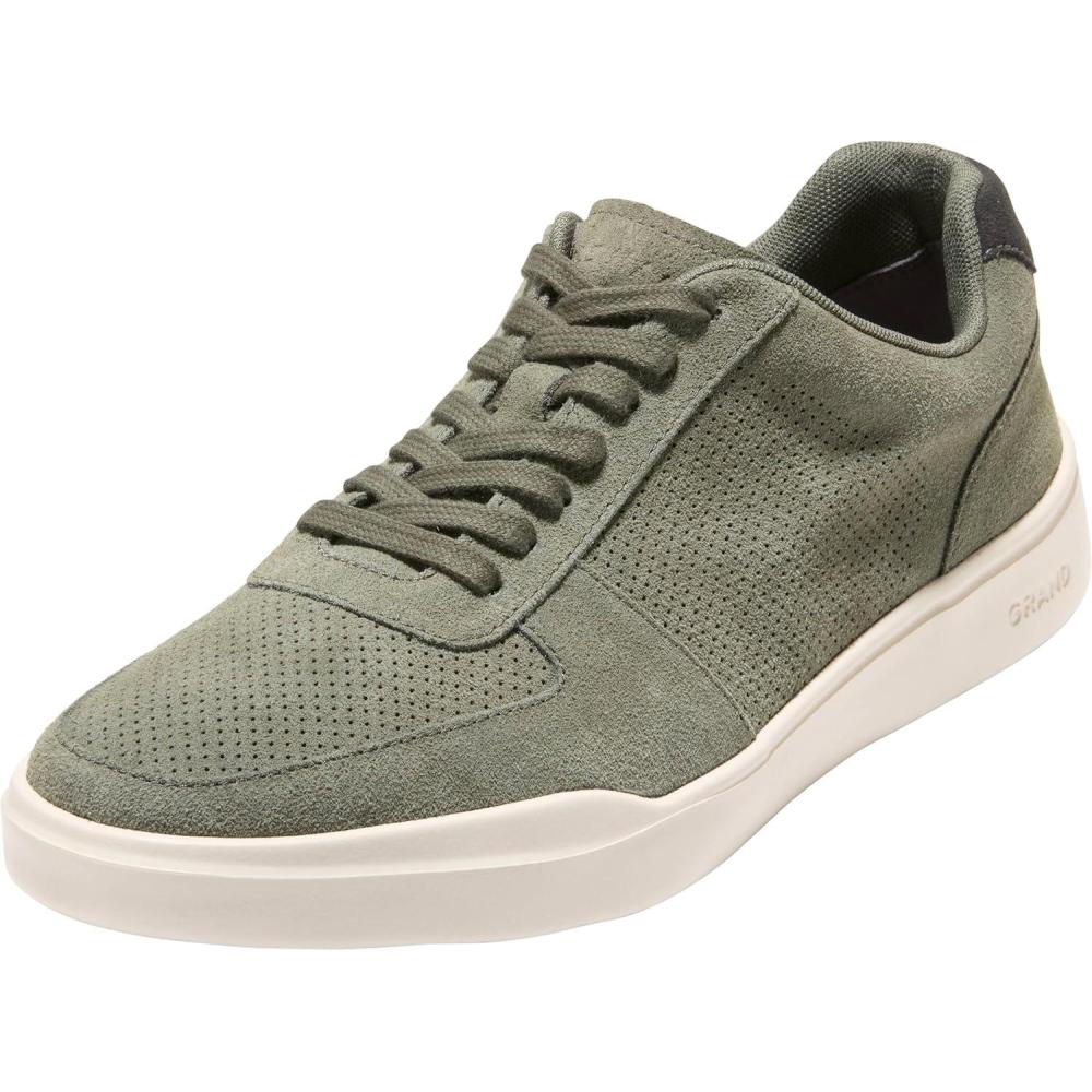 image:imageCole Haan Mens Grand Crosscourt Modern Perforated SneakersDusty Olive SuedeRaven