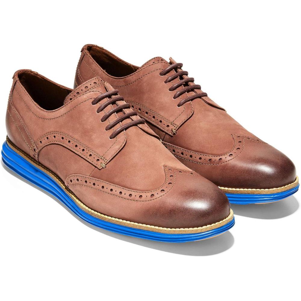 image:imageCole Haan Mens Original Grand Shortwing Oxford ShoesBrown Chestnut Nubuck Princess Blue