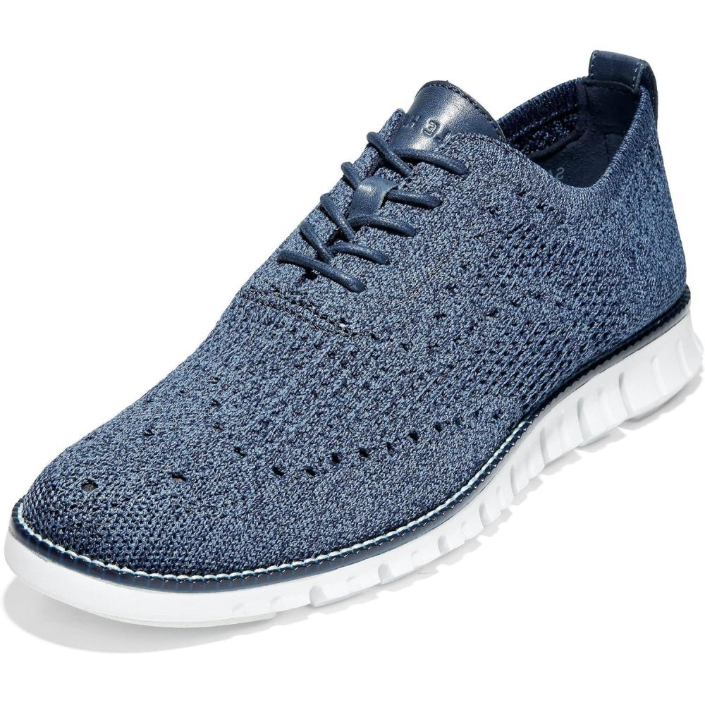 image:imageCole Haan Mens ZEROGRAND Stitchlite OxfordVintage Indigo Marine Blue Waf Knit Optic White