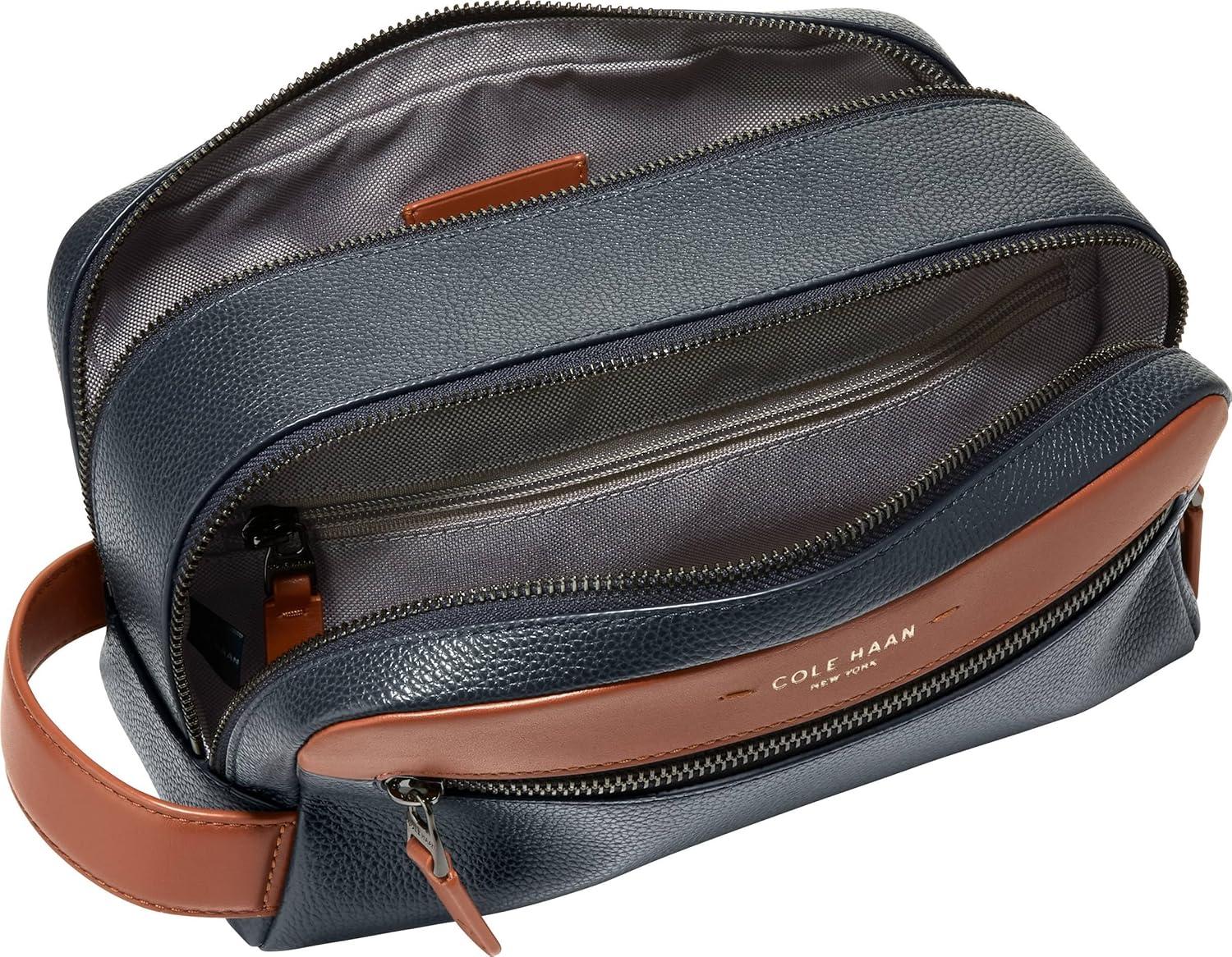 image:imageCole Haan Mens Toiletry Bag Damon Travel Dopp Kit Navy BlazerNew British Tan
