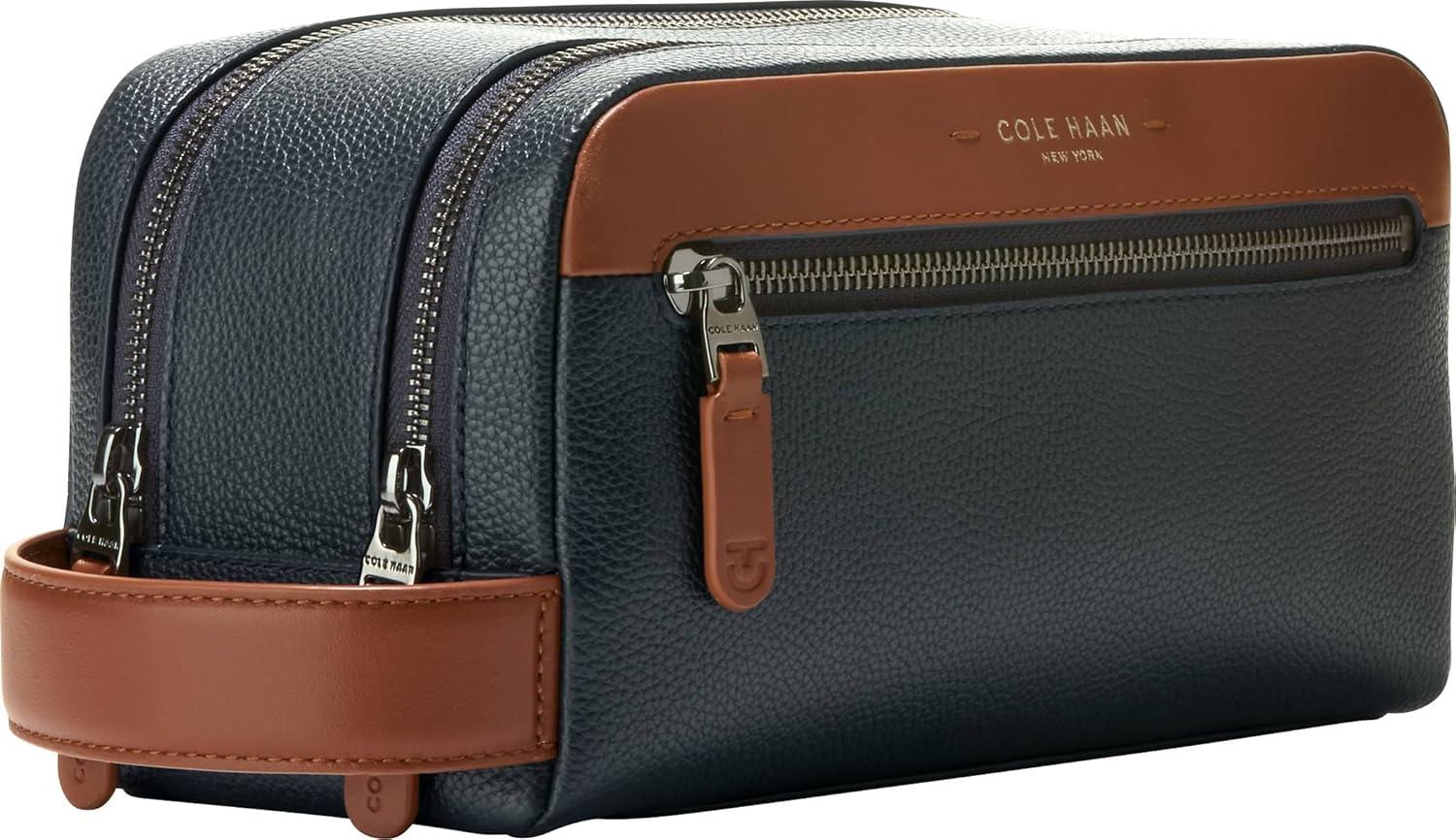 image:imageCole Haan Mens Toiletry Bag Damon Travel Dopp Kit Navy BlazerNew British Tan
