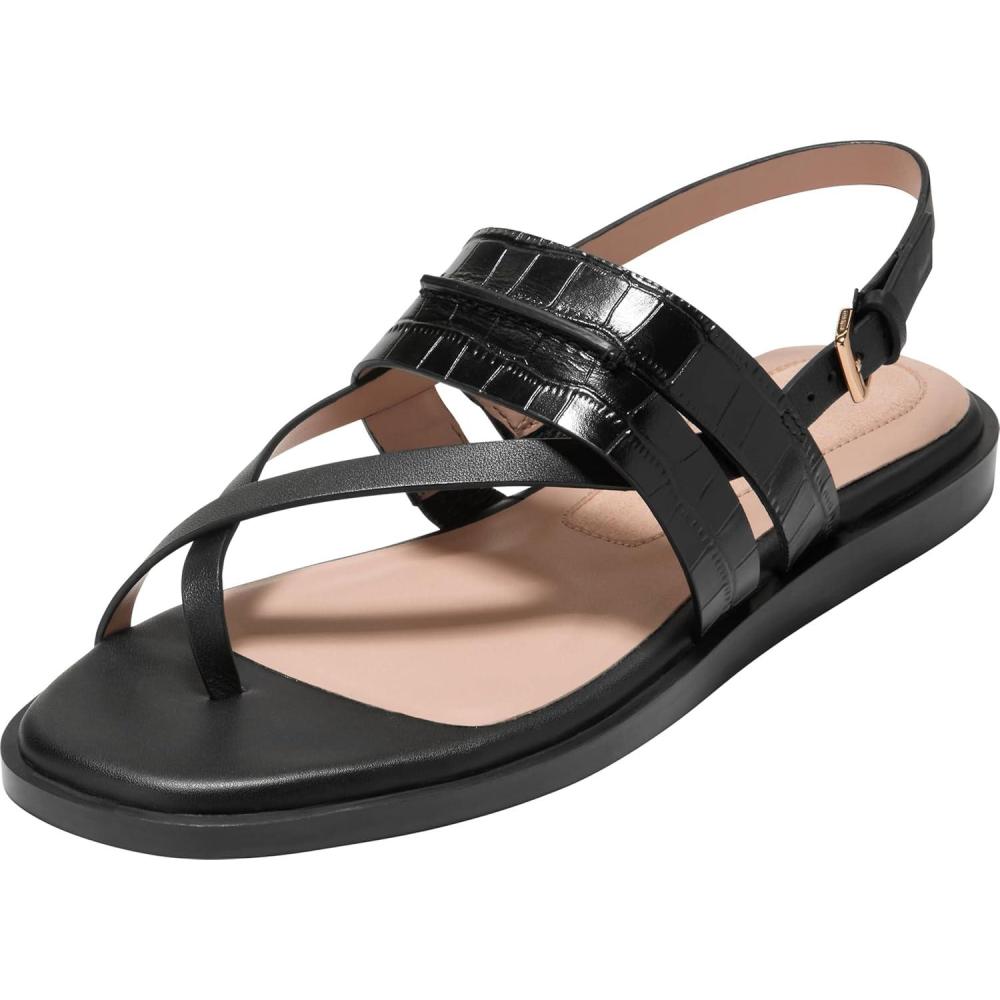image:imageCole Haan Womens Goto Estella Flat ThongBlack Croc Print Leather