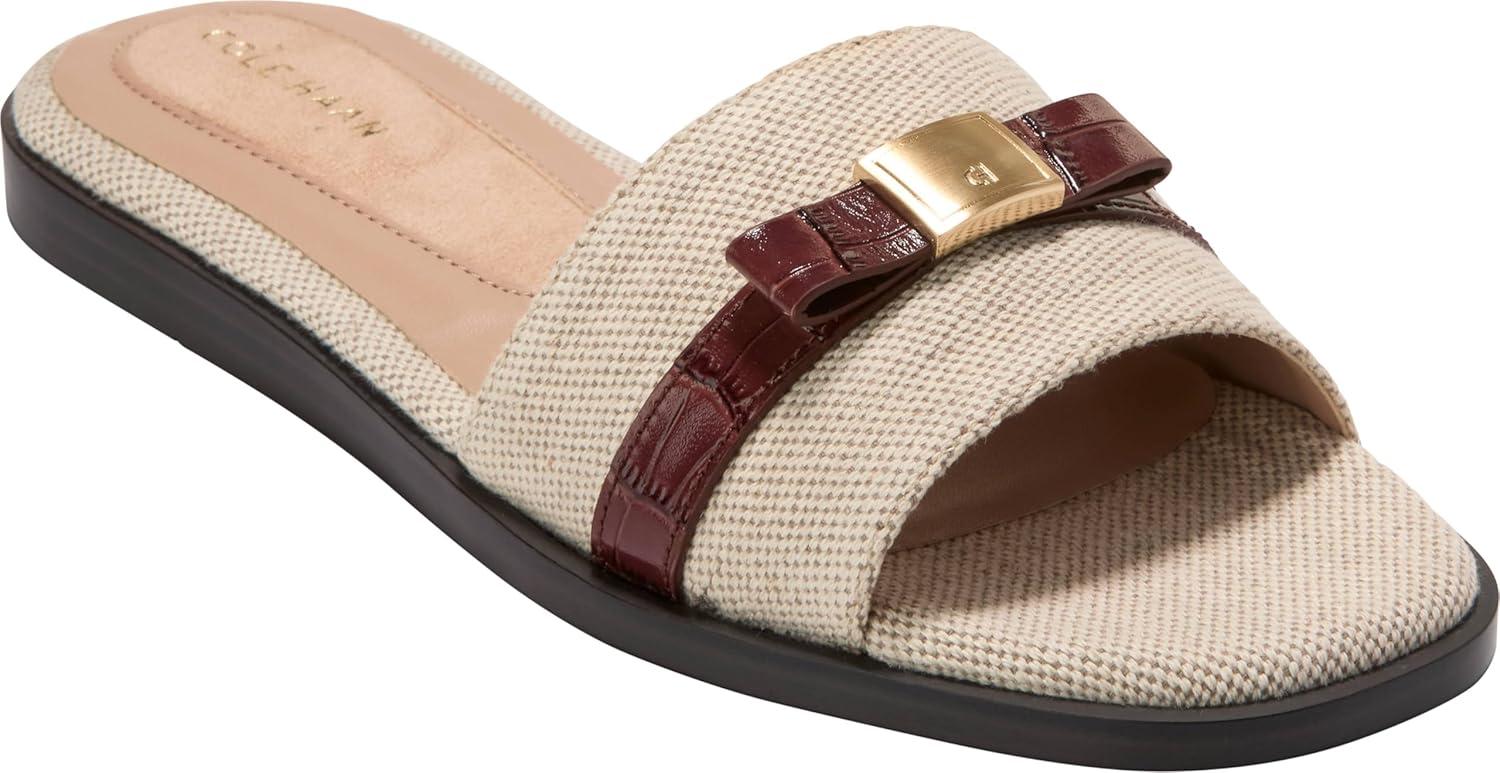 image:imageCole Haan Womens Goto Emalia Slide BowsNatural CanvasCh Mahogany Croc Print Leather