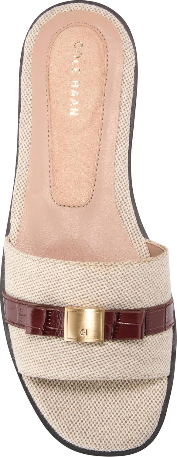 image:imageCole Haan Womens Goto Emalia Slide BowsNatural CanvasCh Mahogany Croc Print Leather