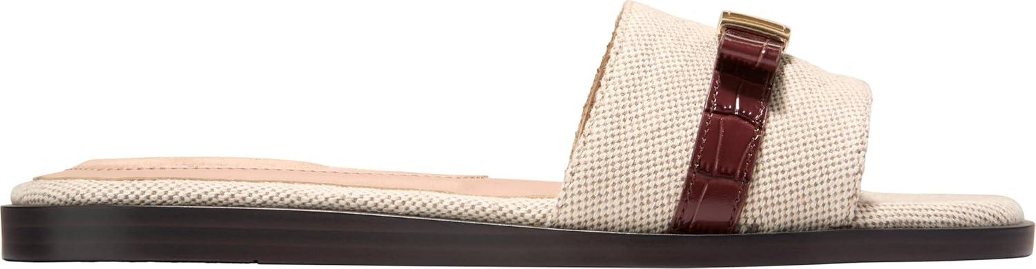 image:imageCole Haan Womens Goto Emalia Slide BowsNatural CanvasCh Mahogany Croc Print Leather