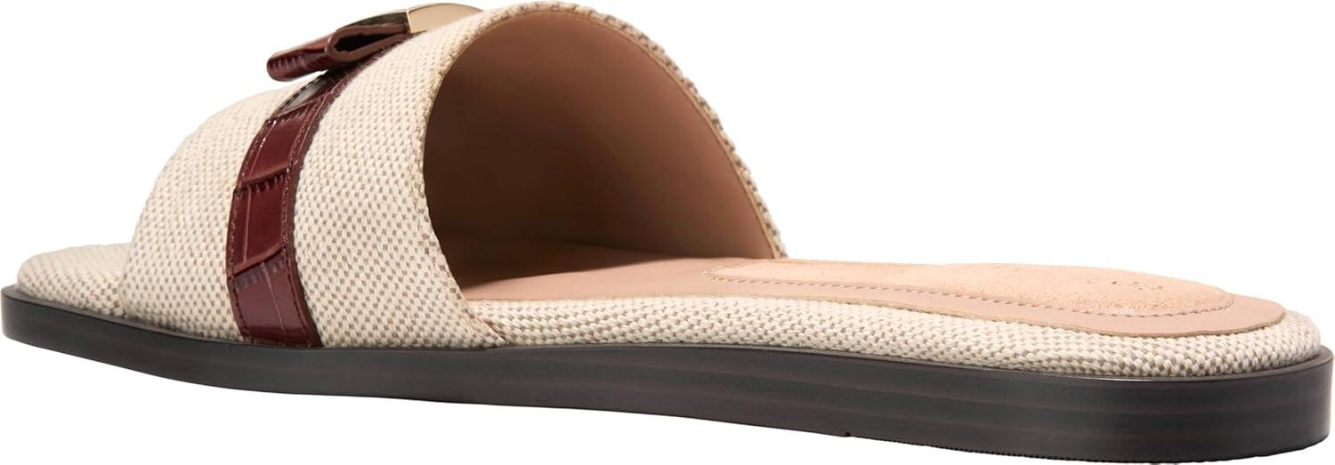 image:imageCole Haan Womens Goto Emalia Slide BowsNatural CanvasCh Mahogany Croc Print Leather
