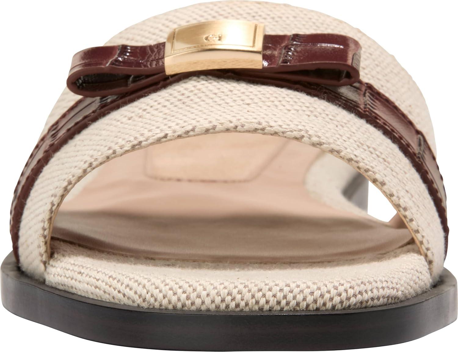 image:imageCole Haan Womens Goto Emalia Slide BowsNatural CanvasCh Mahogany Croc Print Leather