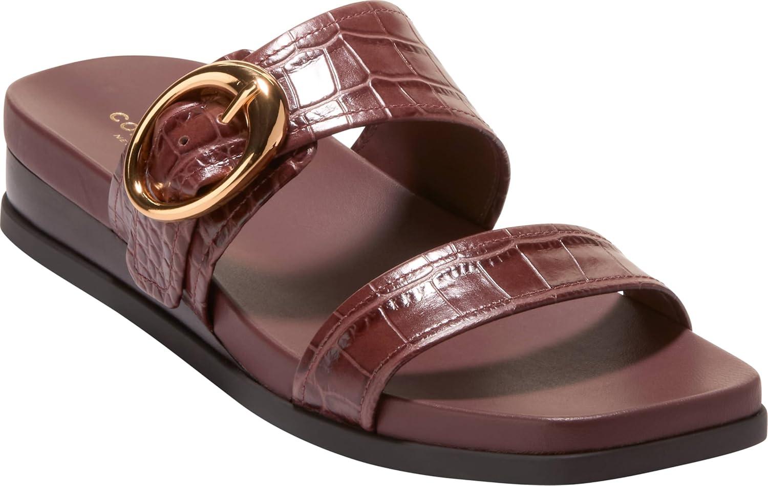 image:imageCole Haan Womens Oaklynn Double Band FootbedMahogany Crocodile Print Leather
