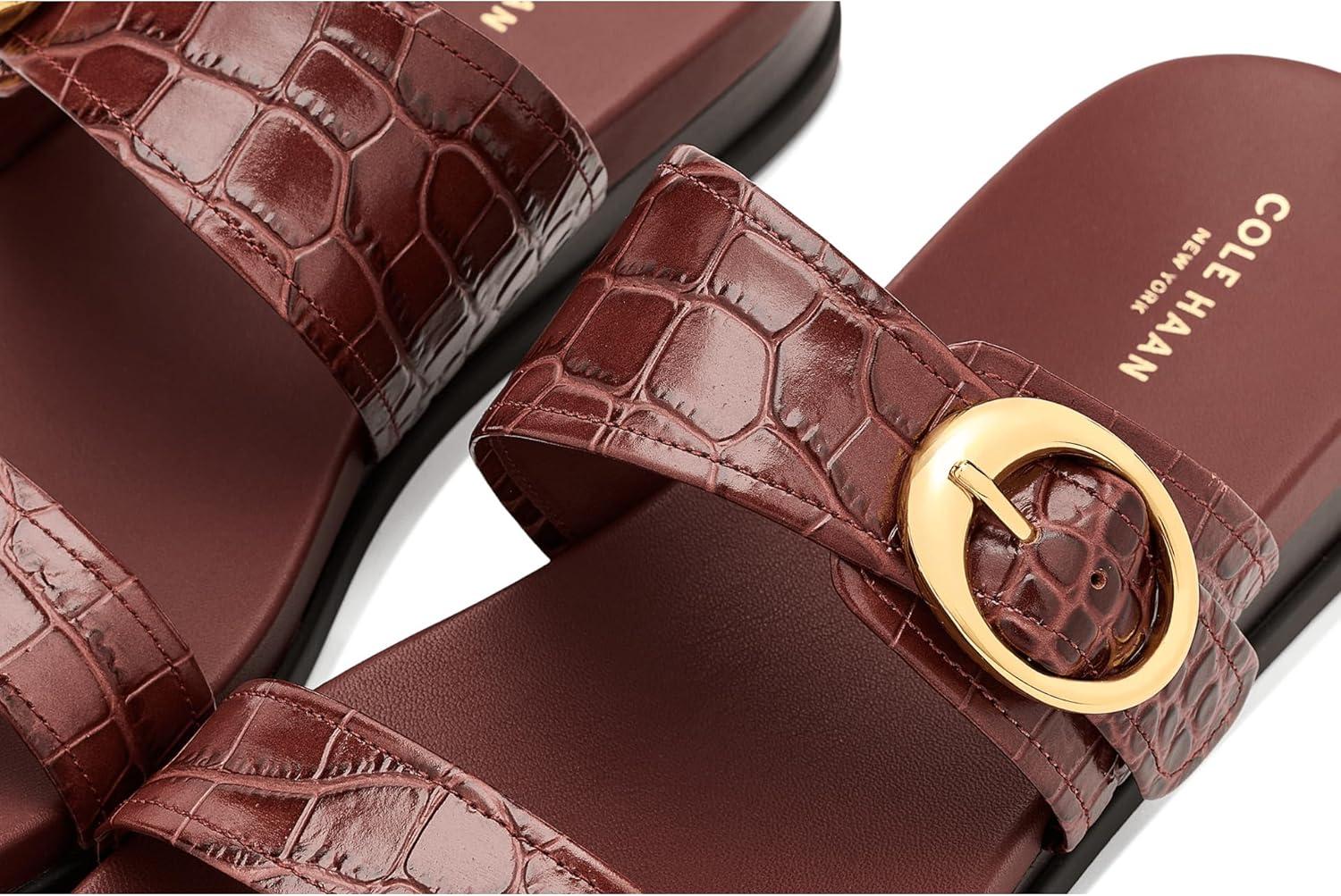 image:imageCole Haan Womens Oaklynn Double Band FootbedMahogany Crocodile Print Leather