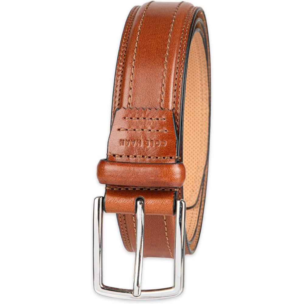 image:imageCole Haan Mens Leather Dress Belt  Polished Brown Tan Or Cognac Strap for Work amp Formal WearTan Stitch