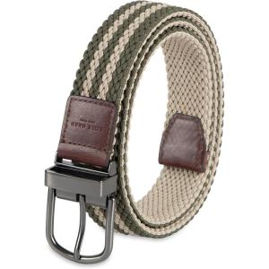 Cole Haan Men’s Reversible Stretch Web Belt, Fully Adjustable 2‑in‑1 Casual Style(Khaki/Olive)