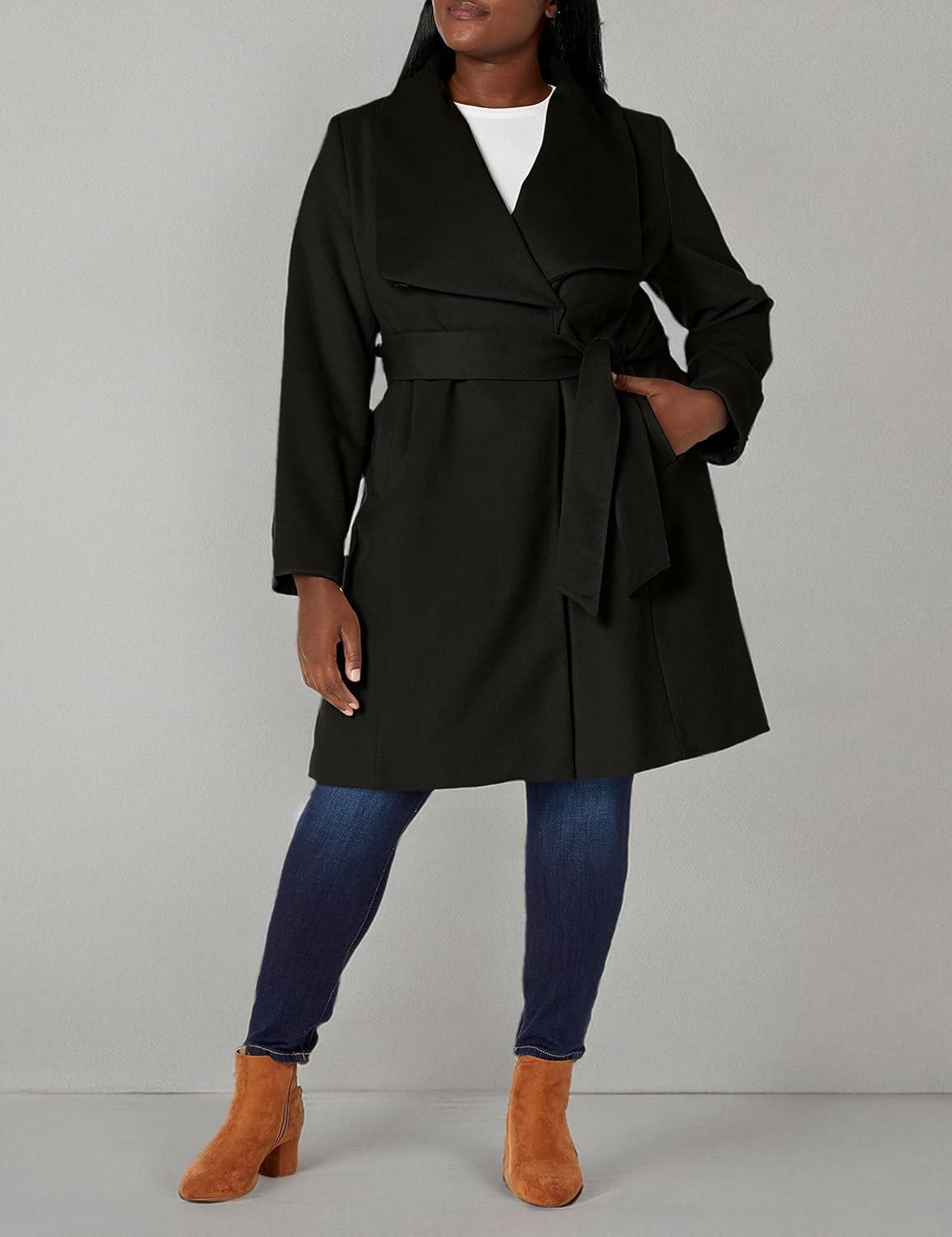 image:imageCole Haan Womens Belted Wool Classically Elegant Coat for Yearround Style Standard and Plus SizeBelted Black