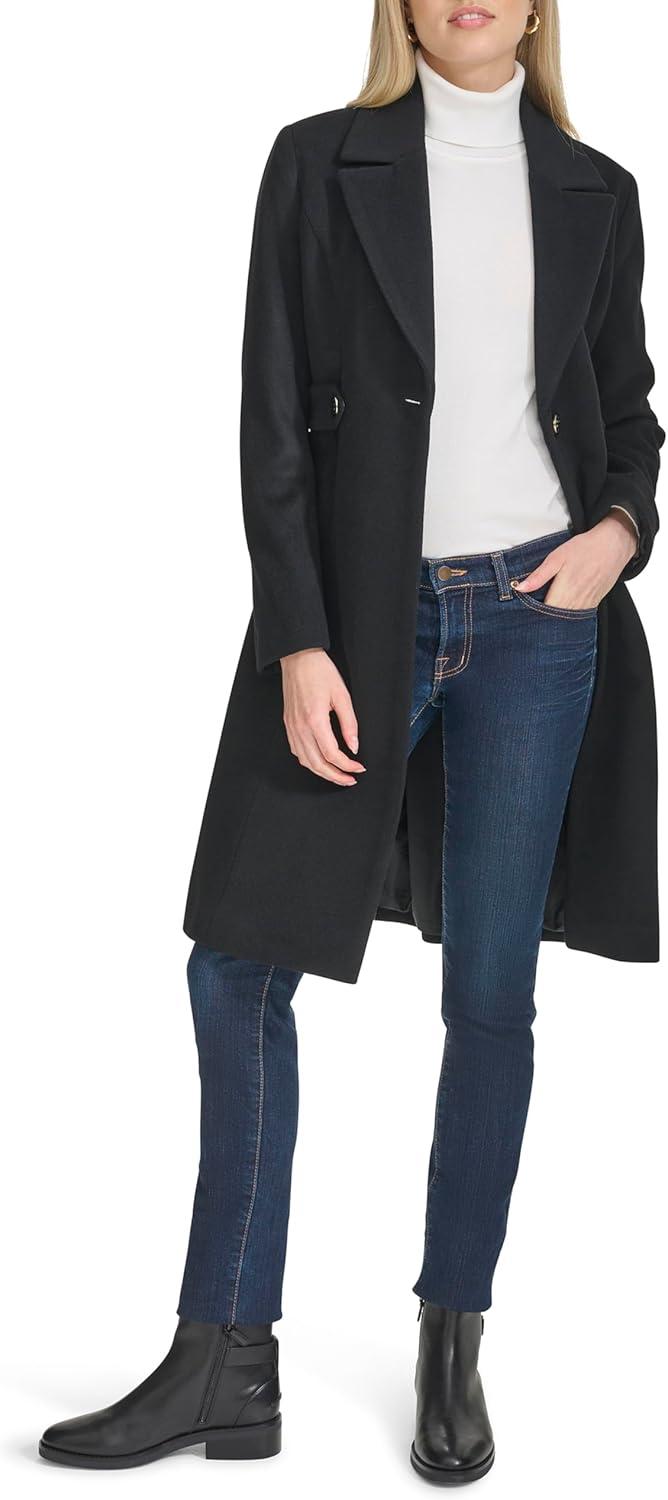 image:imageCole Haan Womens Notch Lapel Slick Wool Classic JacketBlack