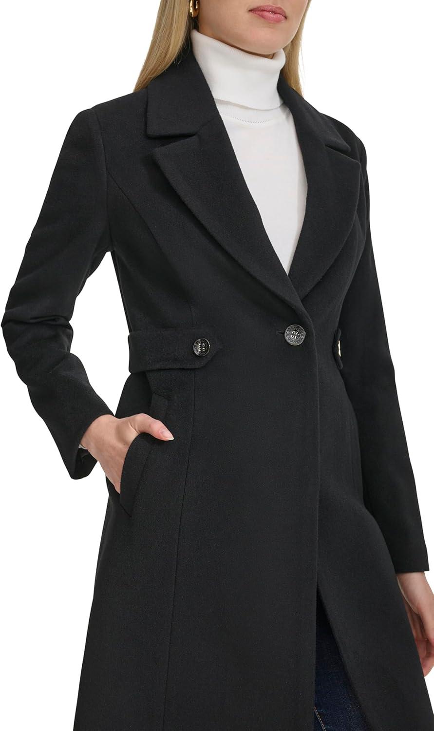 image:imageCole Haan Womens Notch Lapel Slick Wool Classic JacketBlack