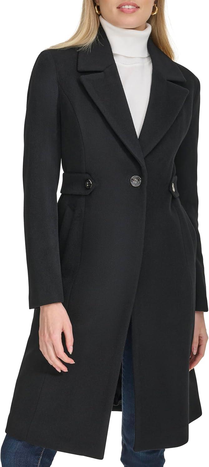image:imageCole Haan Womens Notch Lapel Slick Wool Classic JacketBlack
