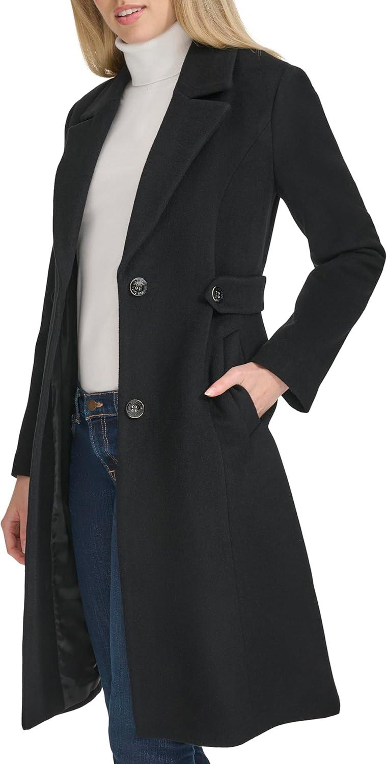 image:imageCole Haan Womens Notch Lapel Slick Wool Classic JacketBlack