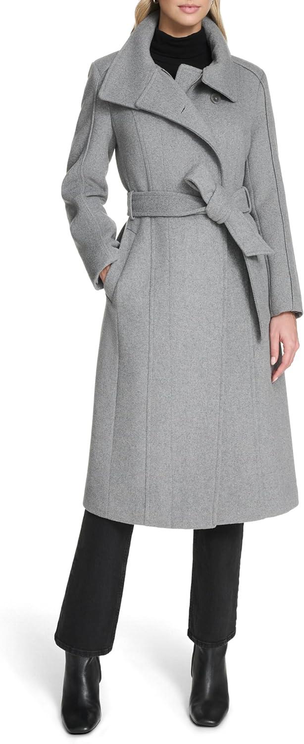 image:imageCole Haan Womens Outerwear Asymmetric Belted Trench Coat With Stand CollarMedium Grey