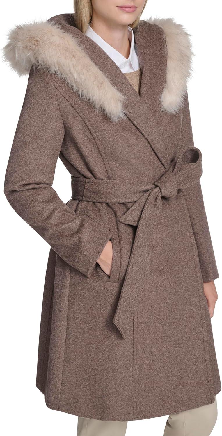 image:imageCole Haan Womens Outerwear Belted Wool Wrap Coat With Snap Closure amp Welt PocketsPortabello