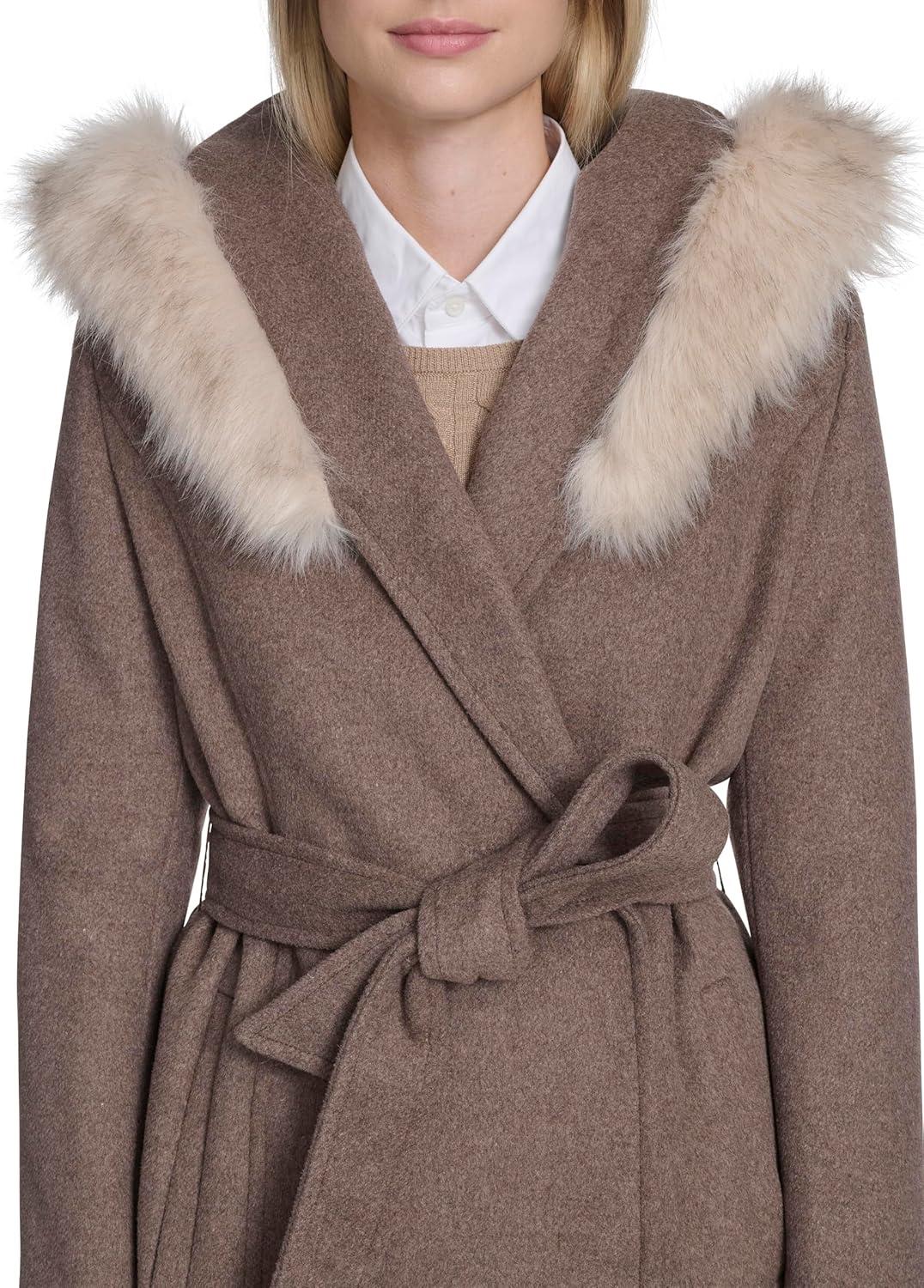 image:imageCole Haan Womens Outerwear Belted Wool Wrap Coat With Snap Closure amp Welt PocketsPortabello