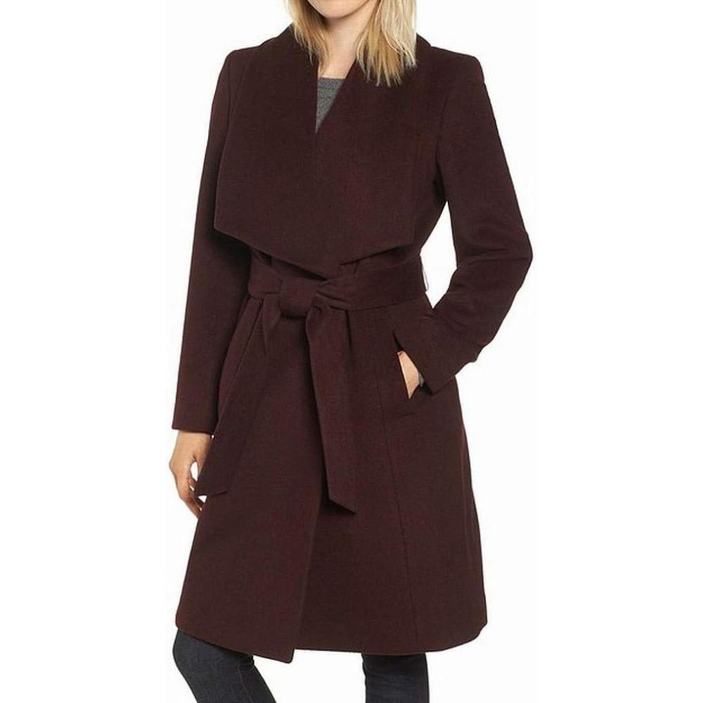 image:imageCole Haan Womens Belted Wool Classically Elegant Coat for Yearround Style Standard and Plus SizeElegant Bordeaux