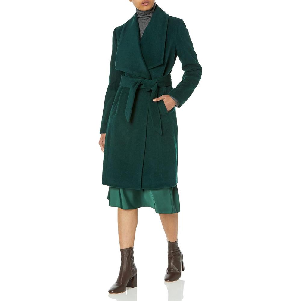 image:imageCole Haan Womens Belted Wool Classically Elegant Coat for Yearround Style Standard and Plus SizeForest