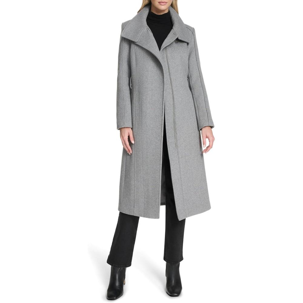 image:imageCole Haan Womens Outerwear Asymmetric Belted Trench Coat With Stand CollarMedium Grey