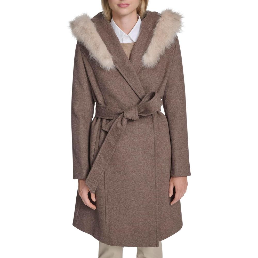 image:imageCole Haan Womens Outerwear Belted Wool Wrap Coat With Snap Closure amp Welt PocketsPortabello