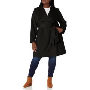Cole Haan Women’s Belted Wool Classically Elegant Coat for Year-round Style (Standard and Plus Size)(Belted Black)