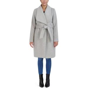 Cole Haan Women’s Belted Wool Classically Elegant Coat for Year-round Style (Standard and Plus Size)(Light Grey)