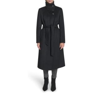 Cole Haan Women’s Outerwear Asymmetric Belted Trench Coat With Stand Collar(Black)