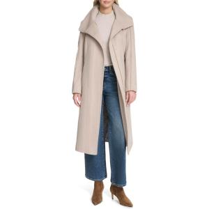 Cole Haan Women’s Outerwear Asymmetric Belted Trench Coat With Stand Collar(Bone)