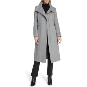 Cole Haan Women’s Outerwear Asymmetric Belted Trench Coat With Stand Collar(Medium Grey)