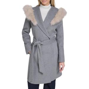 Cole Haan Women’s Outerwear Belted Wool Wrap Coat With Snap Closure & Welt Pockets(Medium Grey)