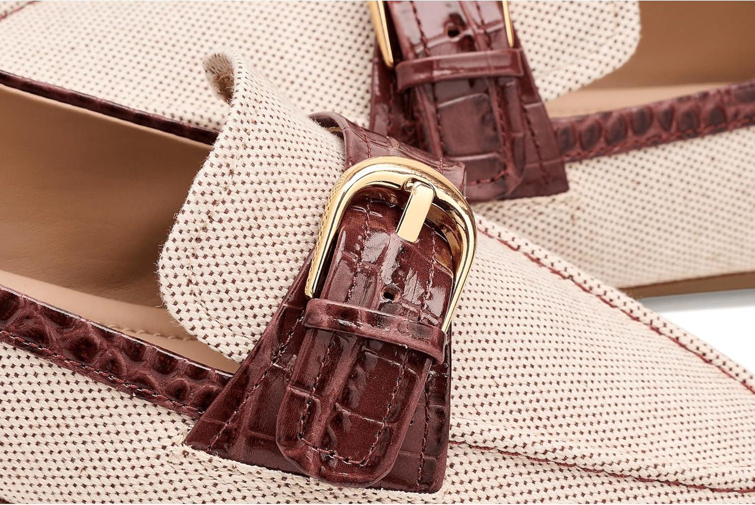 image:imageCole Haan Womens Grand Ambition Alette BuckleNatural CanvasCh Mahogany Croc Print Leather