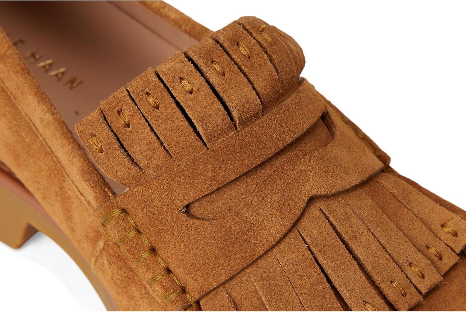 image:imageCole Haan Womens Treena Lug Kiltie LoafersGolden Honey Cow Suede