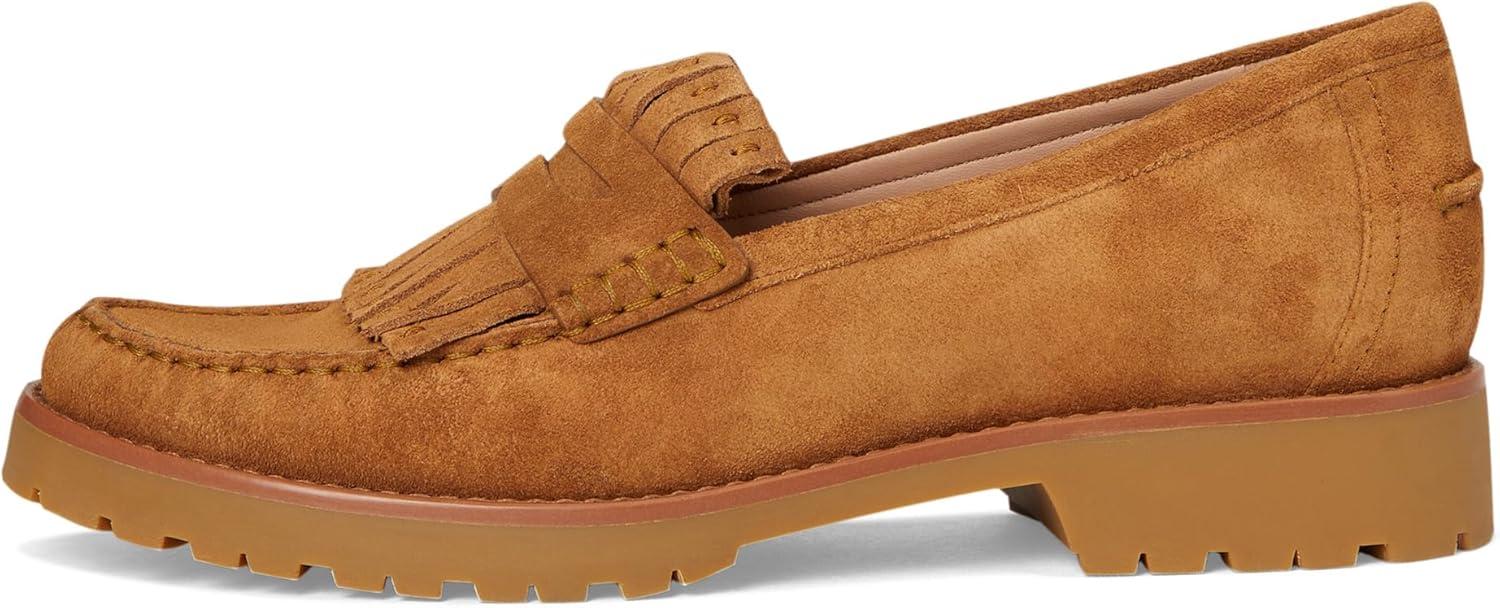 image:imageCole Haan Womens Treena Lug Kiltie LoafersGolden Honey Cow Suede