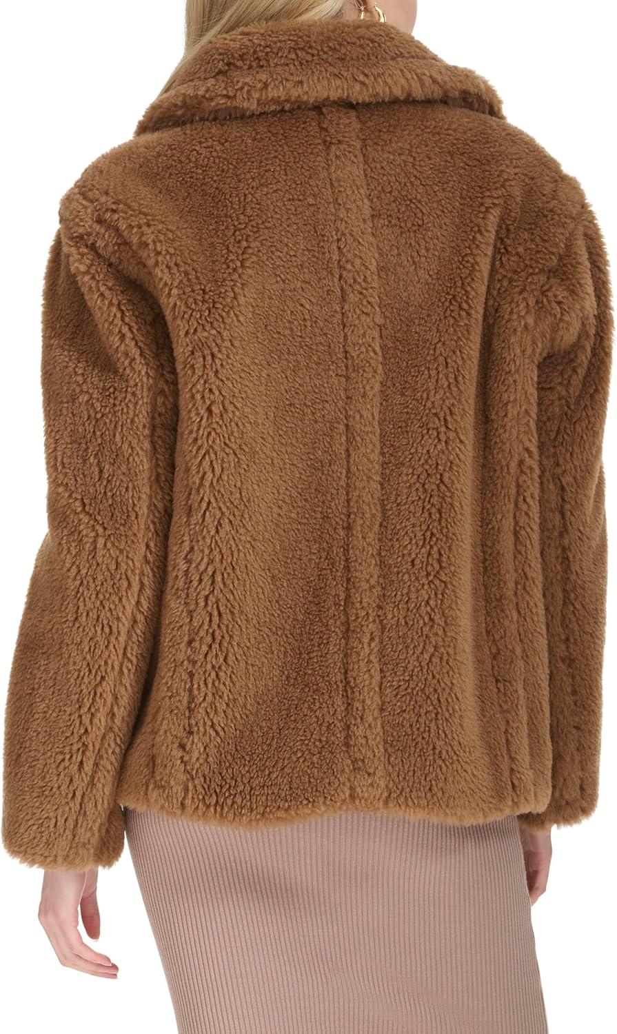 image:imageCole Haan Womens Cozy Teddy Faux Fur Long Sleeve Button Front JacketToffee