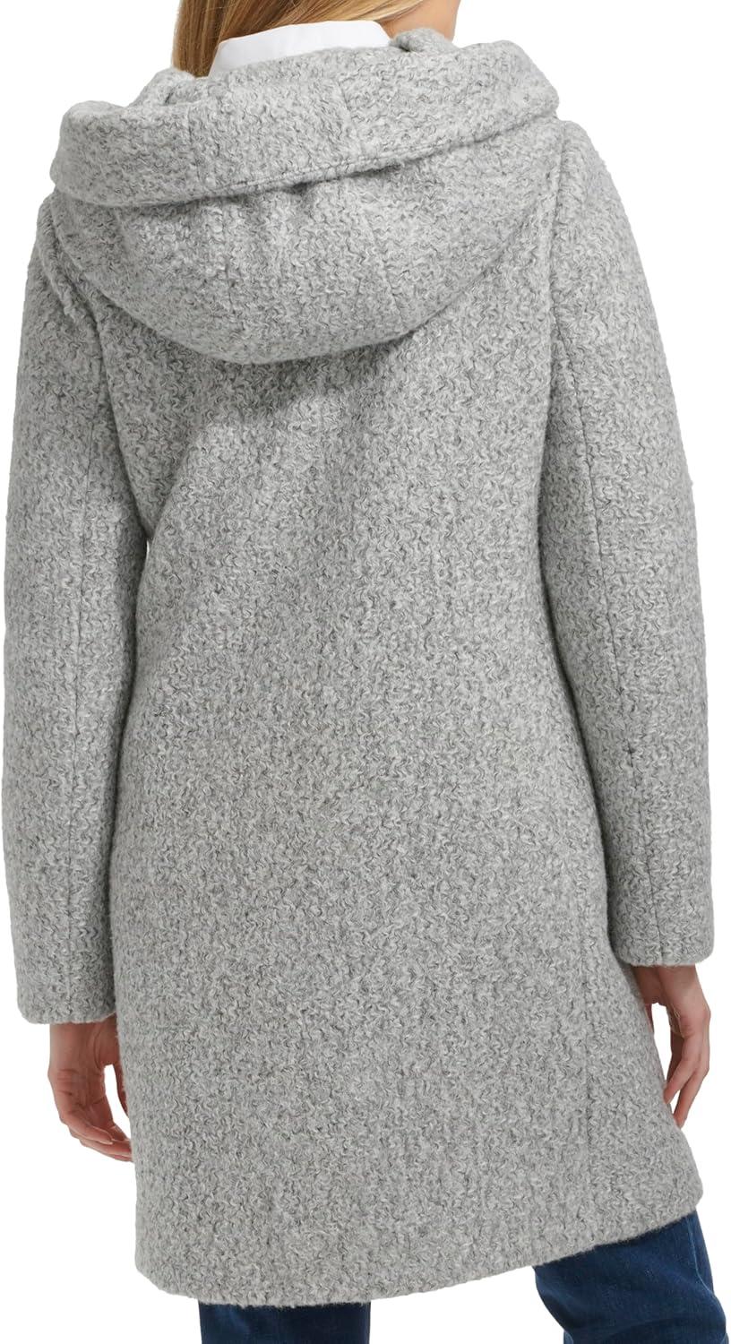 image:imageCole Haan Womens Soft Pressed Boucle Shawl Hood Relaxed Fit CoatLight Grey