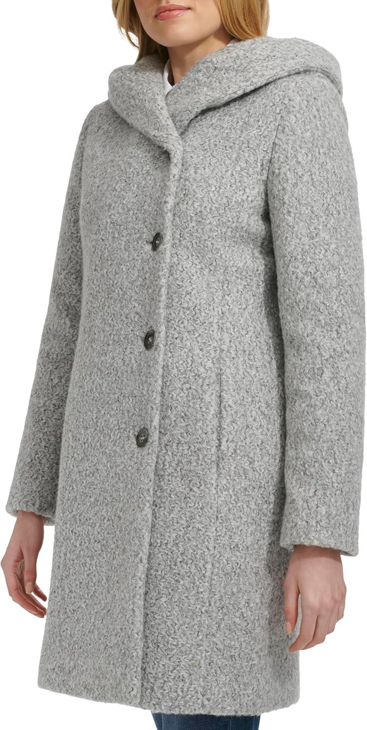 image:imageCole Haan Womens Soft Pressed Boucle Shawl Hood Relaxed Fit CoatLight Grey