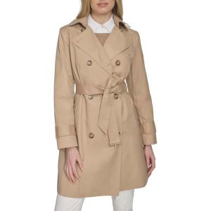 Cole Haan Women’s D/B Trench With Hood Classic Jacket(Khaki)
