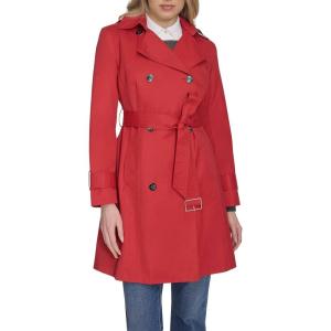 Cole Haan Women’s D/B Trench With Hood Classic Jacket(Red)