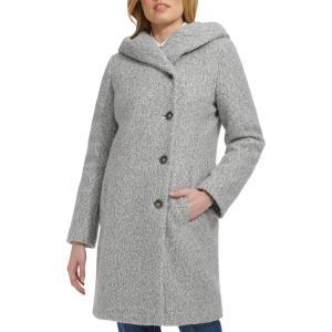 Cole Haan Women’s Soft Pressed Boucle Shawl Hood Relaxed Fit Coat(Light Grey)