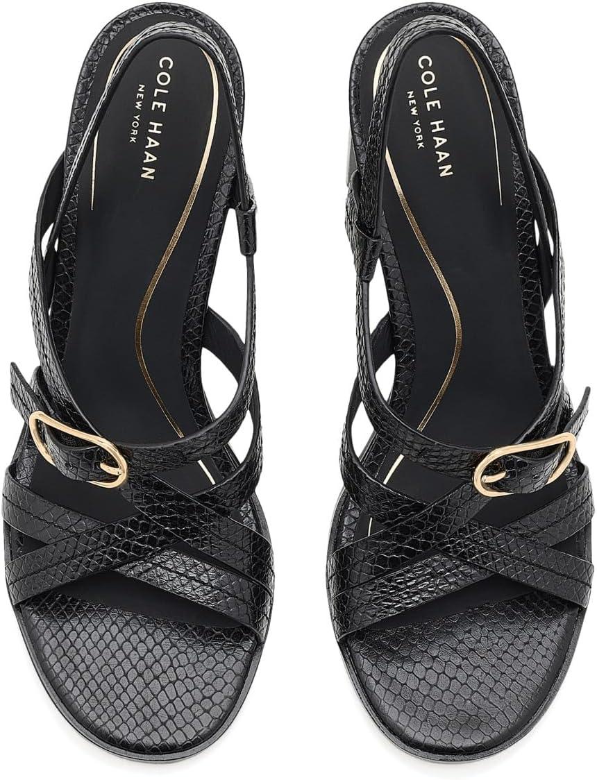 image:imageCole Haan Womens Dillon Heeled StrappyBlack Glossy Snake Print Leather