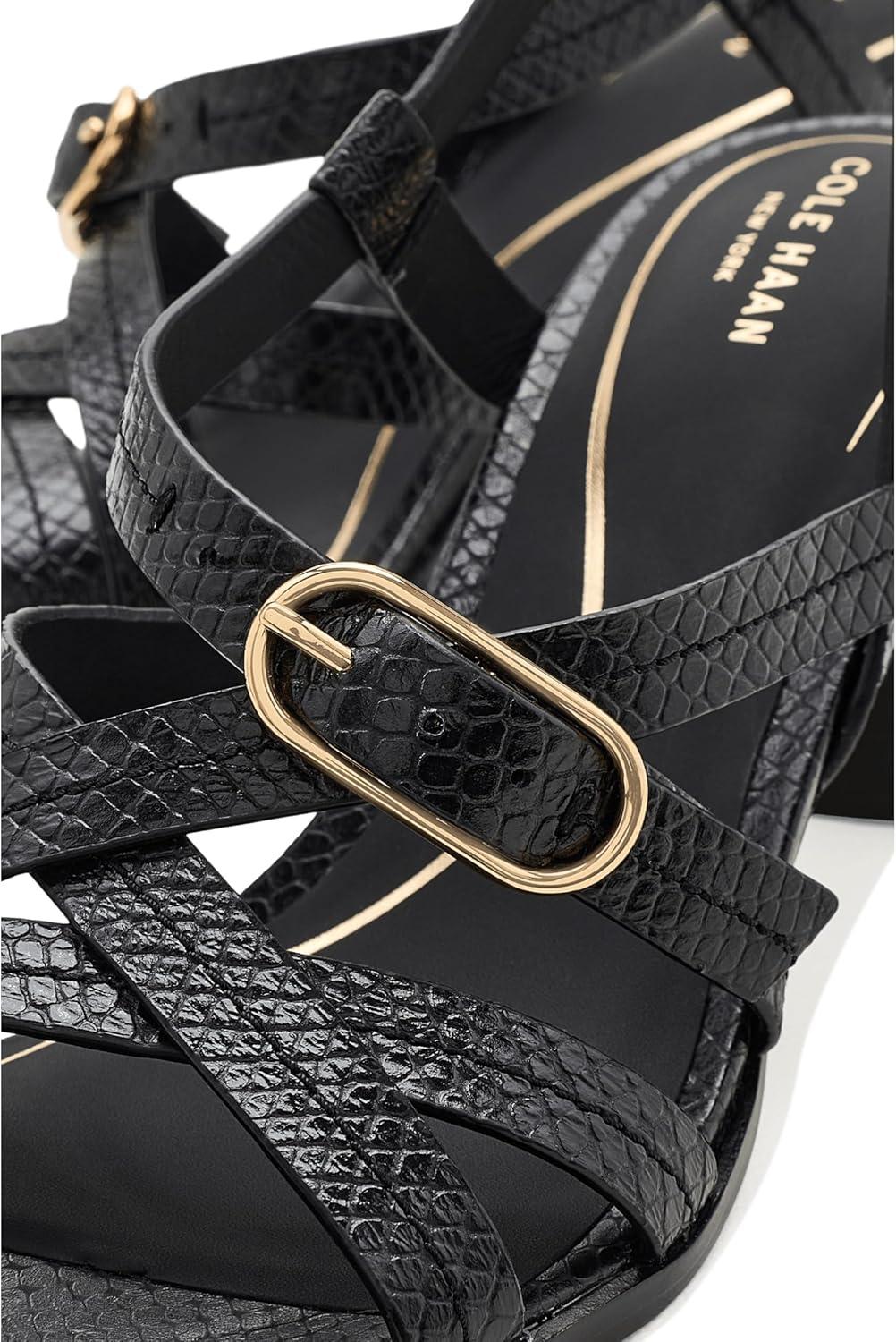 image:imageCole Haan Womens Dillon Heeled StrappyBlack Glossy Snake Print Leather