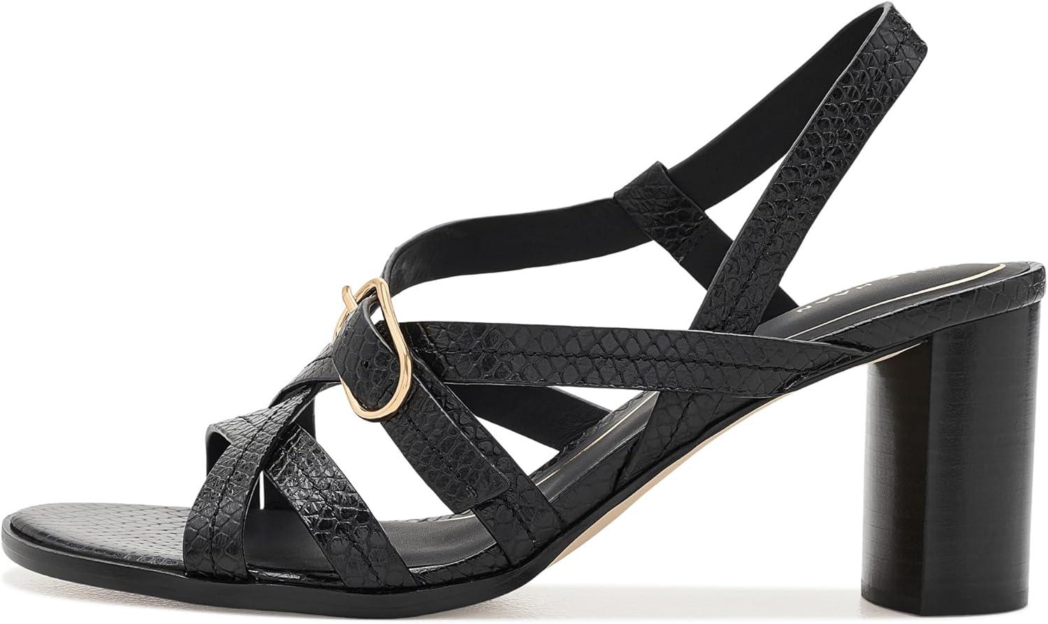 image:imageCole Haan Womens Dillon Heeled StrappyBlack Glossy Snake Print Leather