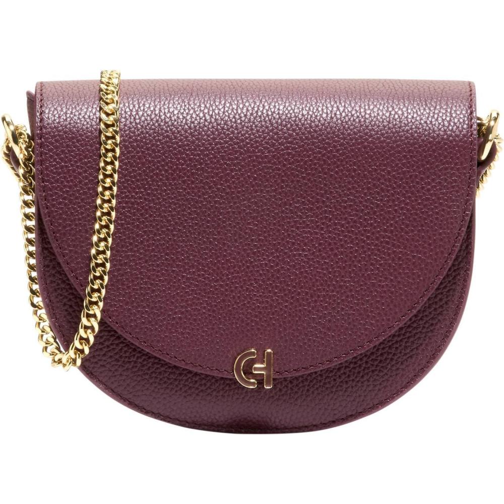 image:imageCole Haan Womens Evie Leather Chain Saddle BagBlack Garnet